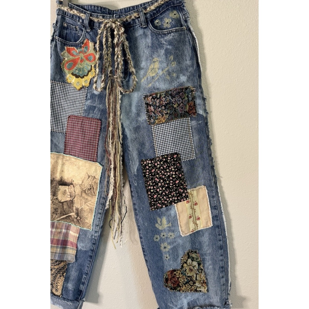 OOAK Reworked Patchwork Denim Jeans Whimsigoth Lagenlook Boho Distressed Sz 29 - Picture 4 of 10